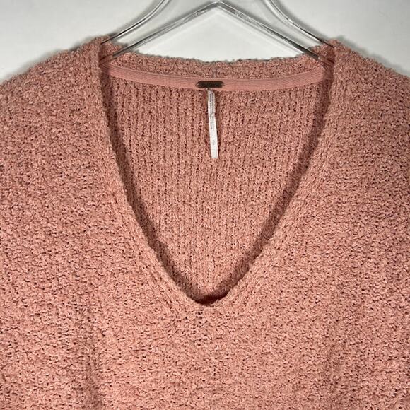 Free People Finders Keepers V Neck Sweater S Peach Long Sleeve Pullover Grunge - Picture 5 of 10